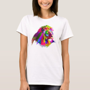 Camiseta Diseño de arte pop prismático de cabeza de león-62