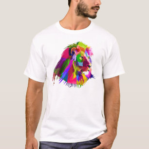Camiseta Diseño de arte pop prismático de cabeza de león-62