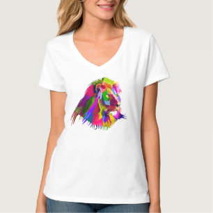 Camiseta Diseño de arte pop prismático de cabeza de león-62