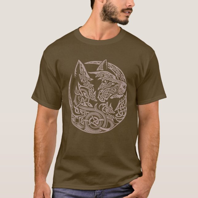 Camiseta Diseño de arte tribal de Lobo Celta Knotwork (Anverso)