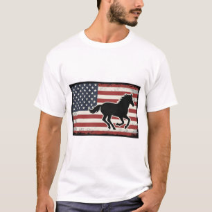 Camiseta Diseño de arte vectorial de caballo con bandera es