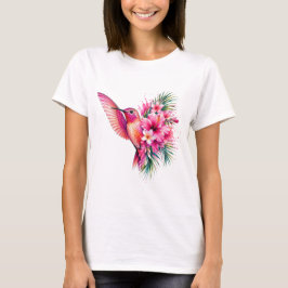 Camiseta Diseño de ave acuarela PNG Frangipani Colibrí