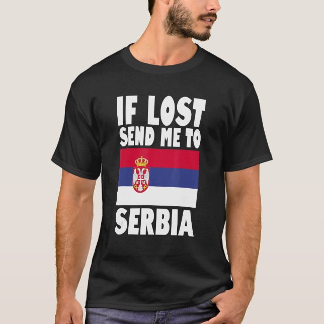 Camiseta Diseño de bandera de Serbia Si se pierde, envíame  (Anverso)
