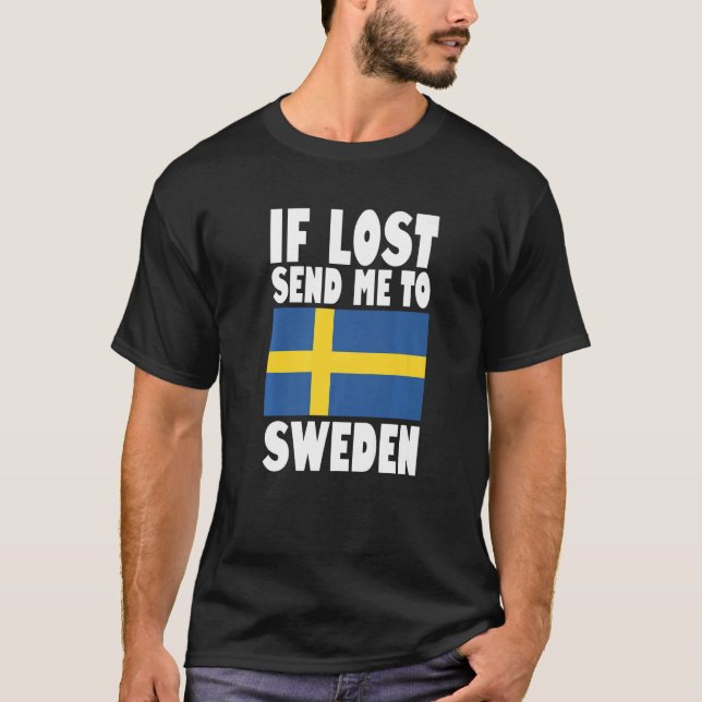 Camiseta Diseño de bandera de Suecia Si se pierde, envíame  (Anverso)