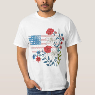 Camiseta Diseño de bandera floral de EE. UU.