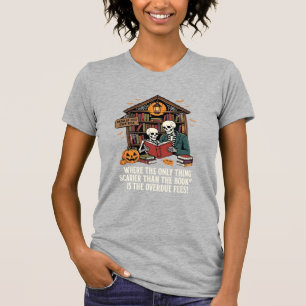 Camiseta Diseño de biblioteca de esqueleto de Halloween par