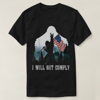 Camiseta Diseño de Bigfoot sosteniendo la bandera americana