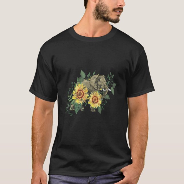 Camiseta Diseño de bolsillo para elefantes de girasol (Anverso)