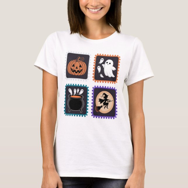 Camiseta Diseño de bordado con sello de Halloween - Calabaz (Anverso)
