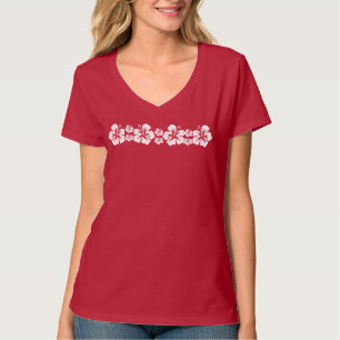 Camiseta Diseño de borde de flor de hibisco blanco tropical