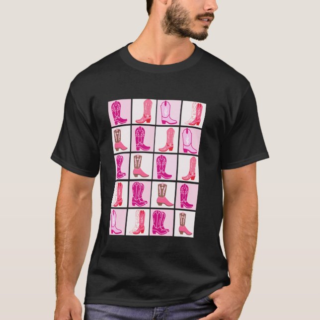 Camiseta Diseño de botas vaqueras de tablero de ajedrez coq (Anverso)