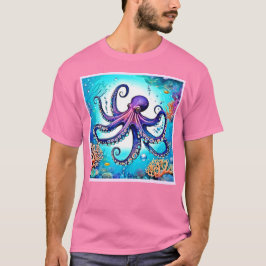 Camiseta Diseño de brillo de octopus coral