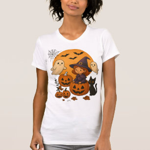 Camiseta Diseño de Bruja de Halloween con Fantasmas, Calaba