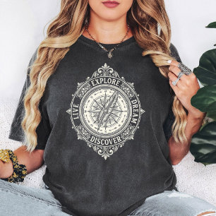 Camiseta Diseño de brújula y pluma exploradora vintage