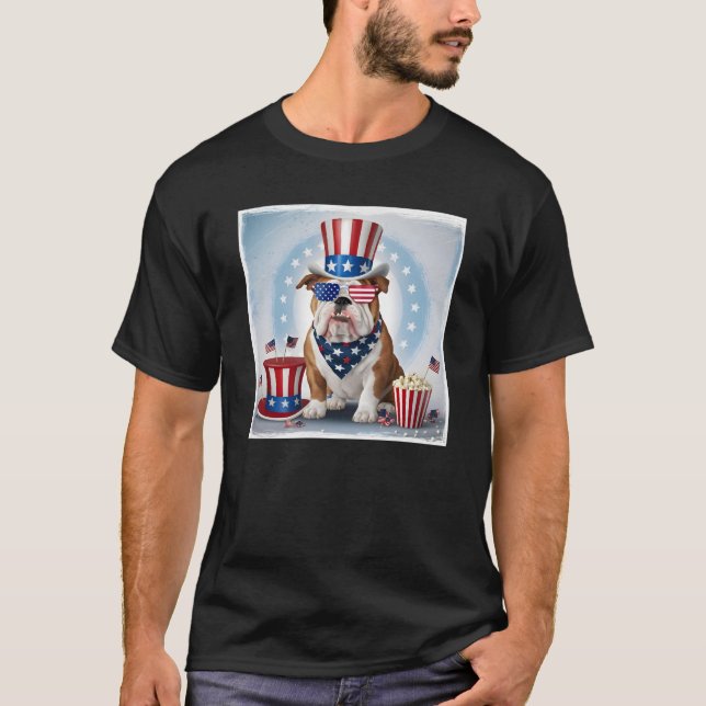 Camiseta Diseño de Bulldog patriótico - Celebrar el Día de  (Anverso)