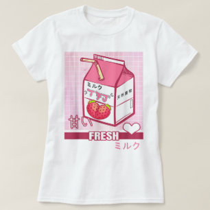Camiseta Diseño de caja de leche de fresa Kawaii