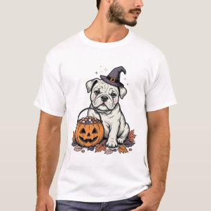 Camiseta Diseño de calabaza de bulldog de Halloween grabado