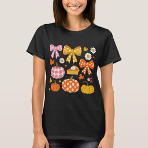 Camiseta Diseño de calabaza floral con brillo y lazo de oto