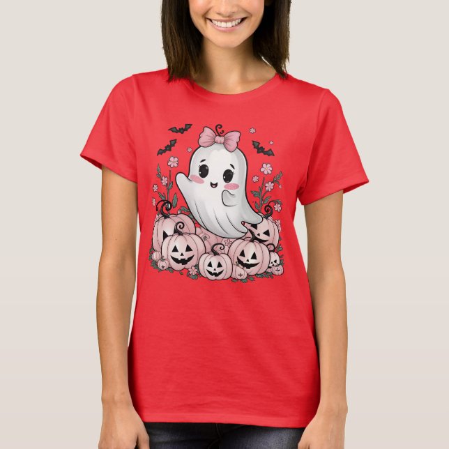 Camiseta Diseño de calabaza Kawaii y murciélago (Anverso)