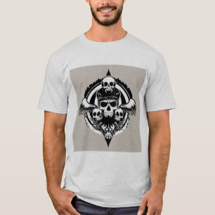 Camiseta Diseño de calavera con alas y símbolos
