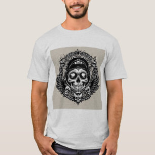 Camiseta Diseño de calavera con alas y símbolos