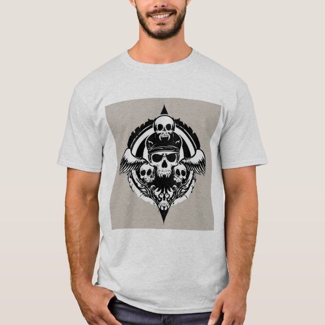 Camiseta Diseño de calaveras con alas y símbolos (Anverso)