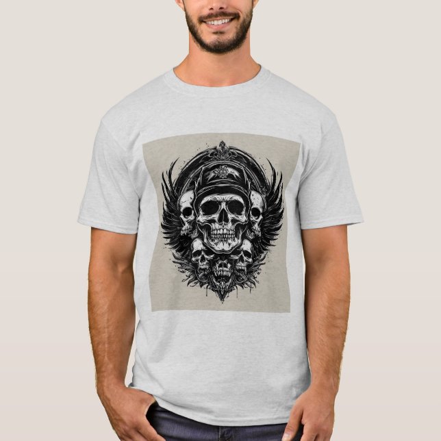Camiseta Diseño de calaveras con alas y símbolos (Anverso)