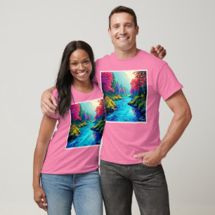 Camiseta Diseño de camino forestal soñador del río místico