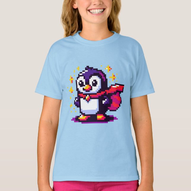Camiseta Diseño de carácter de arte pingüino de superhéroes (Anverso)