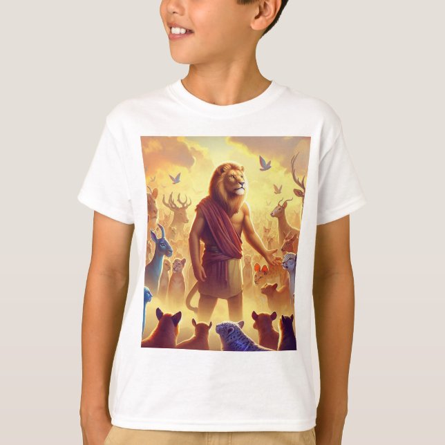 Camiseta Diseño de caracteres de arte digital 🦁 - León Rey (Anverso)