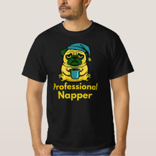 Camiseta Diseño de Cartoon de Pug Dormilón Profesional