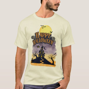 Camiseta Diseño de Casa Embrujada Crepusculo Púrpura Feliz