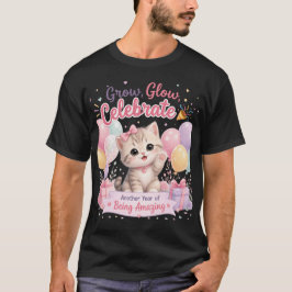 Camiseta Diseño de Celebración de Cumpleaños de Gatito Past