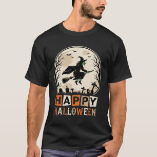 Camiseta Diseño de cementerio de luna de bruja de Halloween