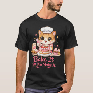 Camiseta Diseño de Chef Kawaii Gato Lindo Horneando Pastel