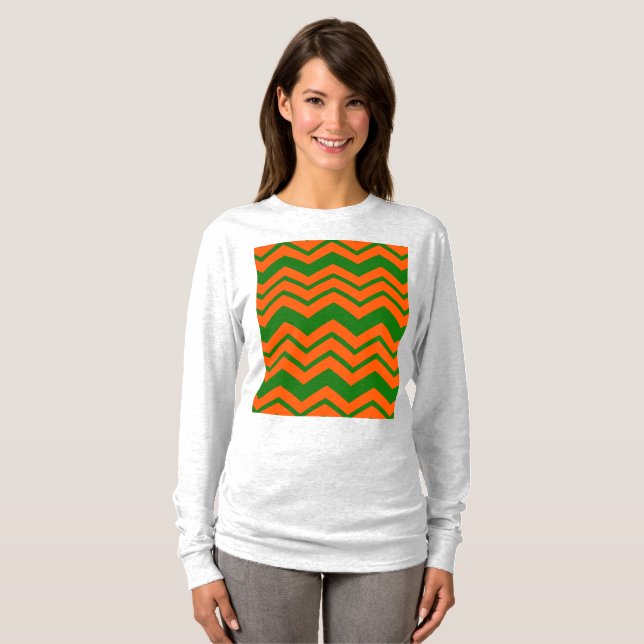 Camiseta Diseño de Chevron Zigzag Verde Naranja (Anverso completo)