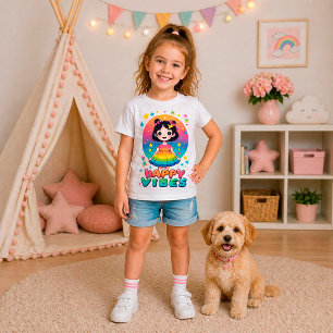 Camiseta Diseño de chica de dibujos animados linda arcoíris
