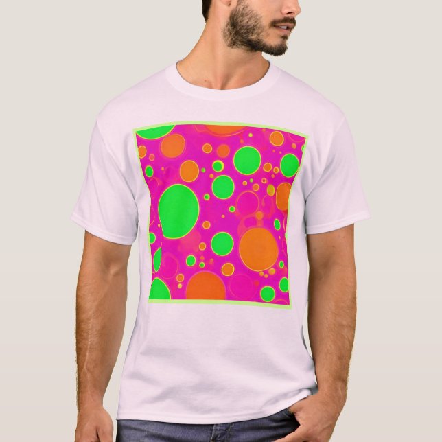 Camiseta Diseño de Círculo Retro Verde y Rosa Neon (Anverso)