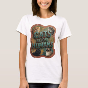 Camiseta Diseño de cita clásico en azul verdoso GATOS ANTES