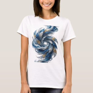 Camiseta Diseño de cita de plumas azules y blancas de plata