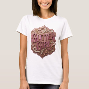 Camiseta Diseño de cita GLITTER GIRL rosa llamativo