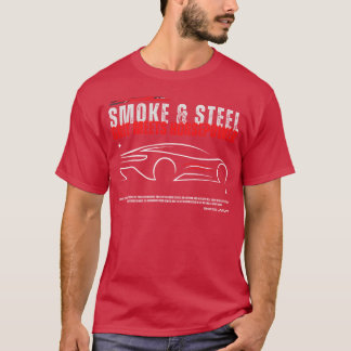 Camiseta Diseño de coche de carreras de humo y acero amiga