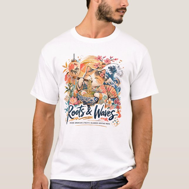 Camiseta Diseño de collage de gato Roots & Waves Cat AAPI (Anverso)