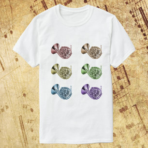 Camiseta Diseño de Collage de Trompa Francesa Arcoíris de L
