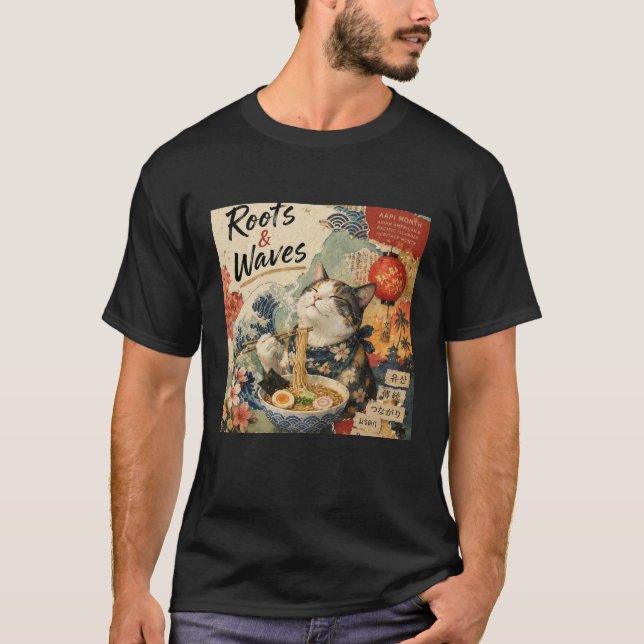 Camiseta Diseño de Collage Roots & Waves Gato AAPI (Anverso)