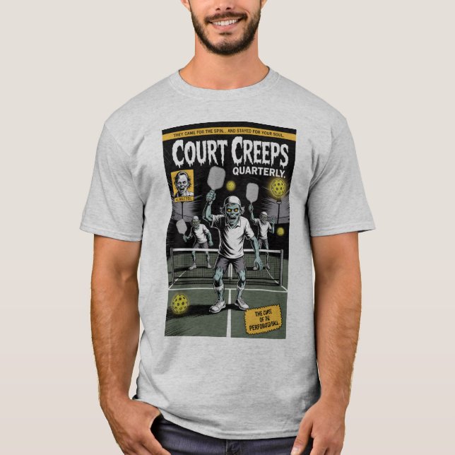 Camiseta Diseño de cómic de pala de pickleball zombie (Anverso)