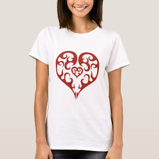 Camiseta Diseño de contorno de corazón deslumbrante rojo (Anverso)