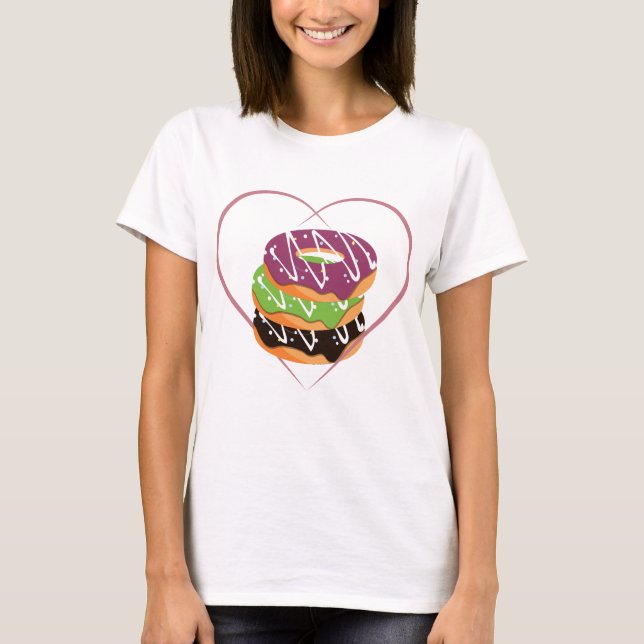 Camiseta Diseño de corazón de donut apilado amor (Anverso)