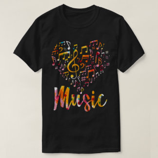 Camiseta Diseño de corazón de notas musicales coloridas