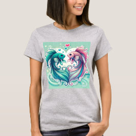 Camiseta Diseño de corazón de pez koi romántico